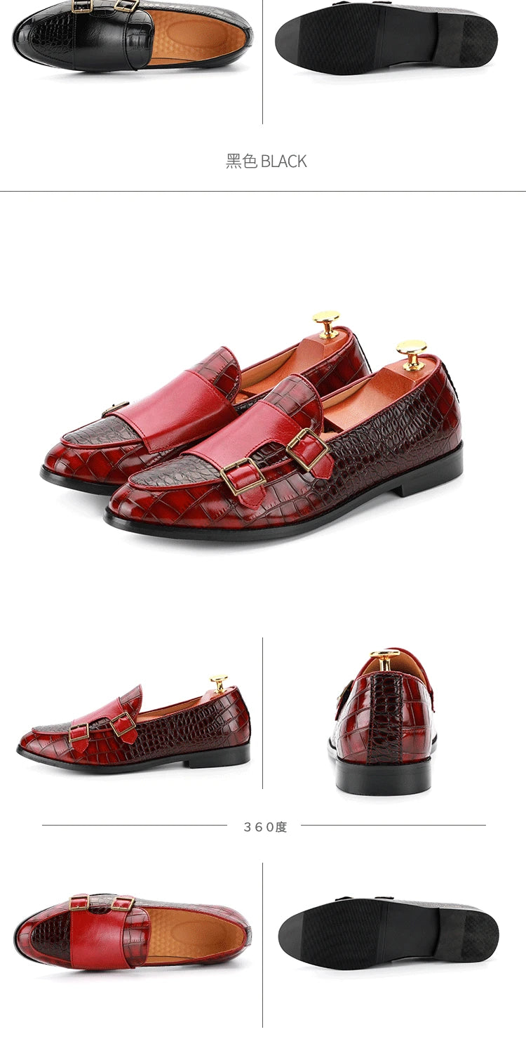 Mens Loafers Shoes Luxury Double Monk Strap Men Dress Shoes Patent Leather Designer Shoes Men High Quality Office 2025 Business