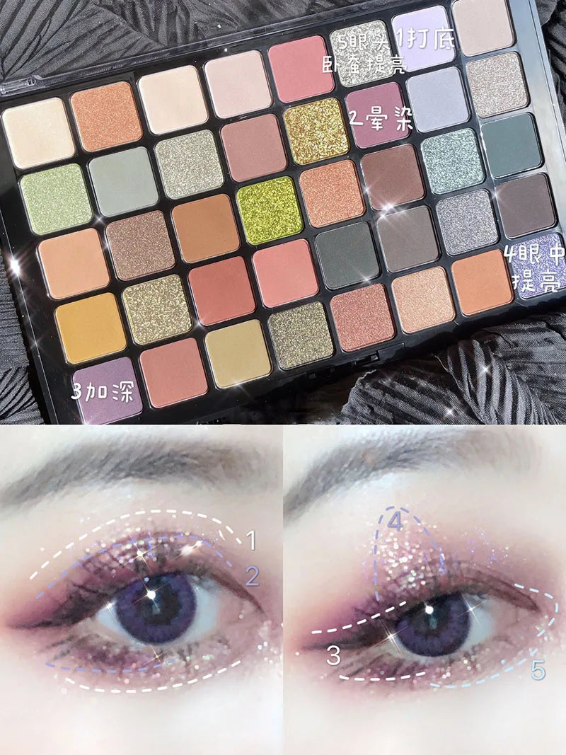 Shimmer Eyeshadow Palette 40 Colors Eye Shadows Matte Glitter Pigment Eye Shadows Wterproof Korean Eye Makeup Palette Cosmetics