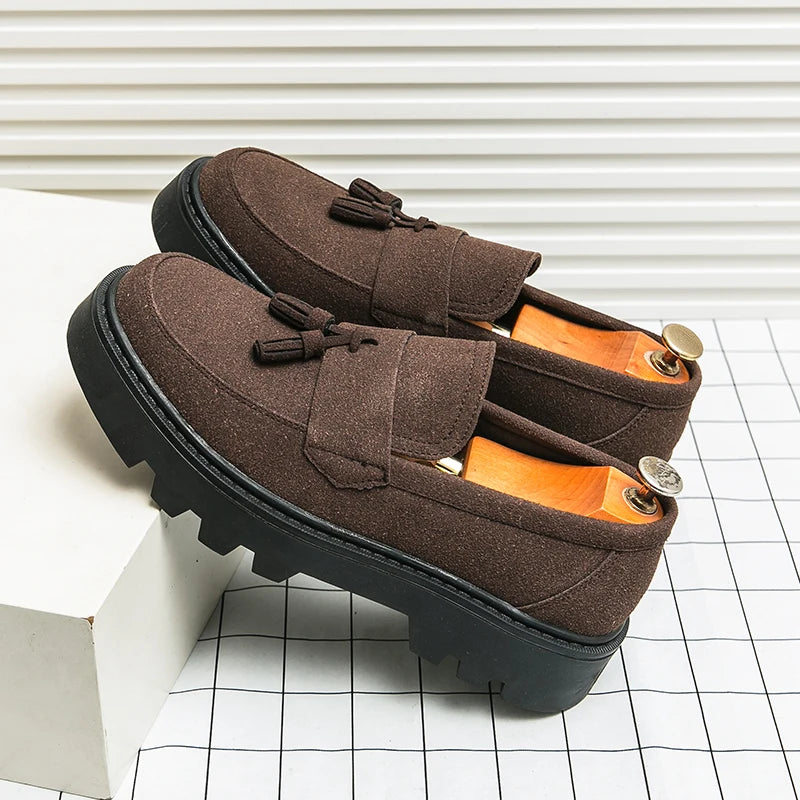 Reverse Suede Thick Sole Men Oxford Shoes Comfortable Formal Tassels Loafers Business Dress Shoes Casual Men Shoes Mens Footwear