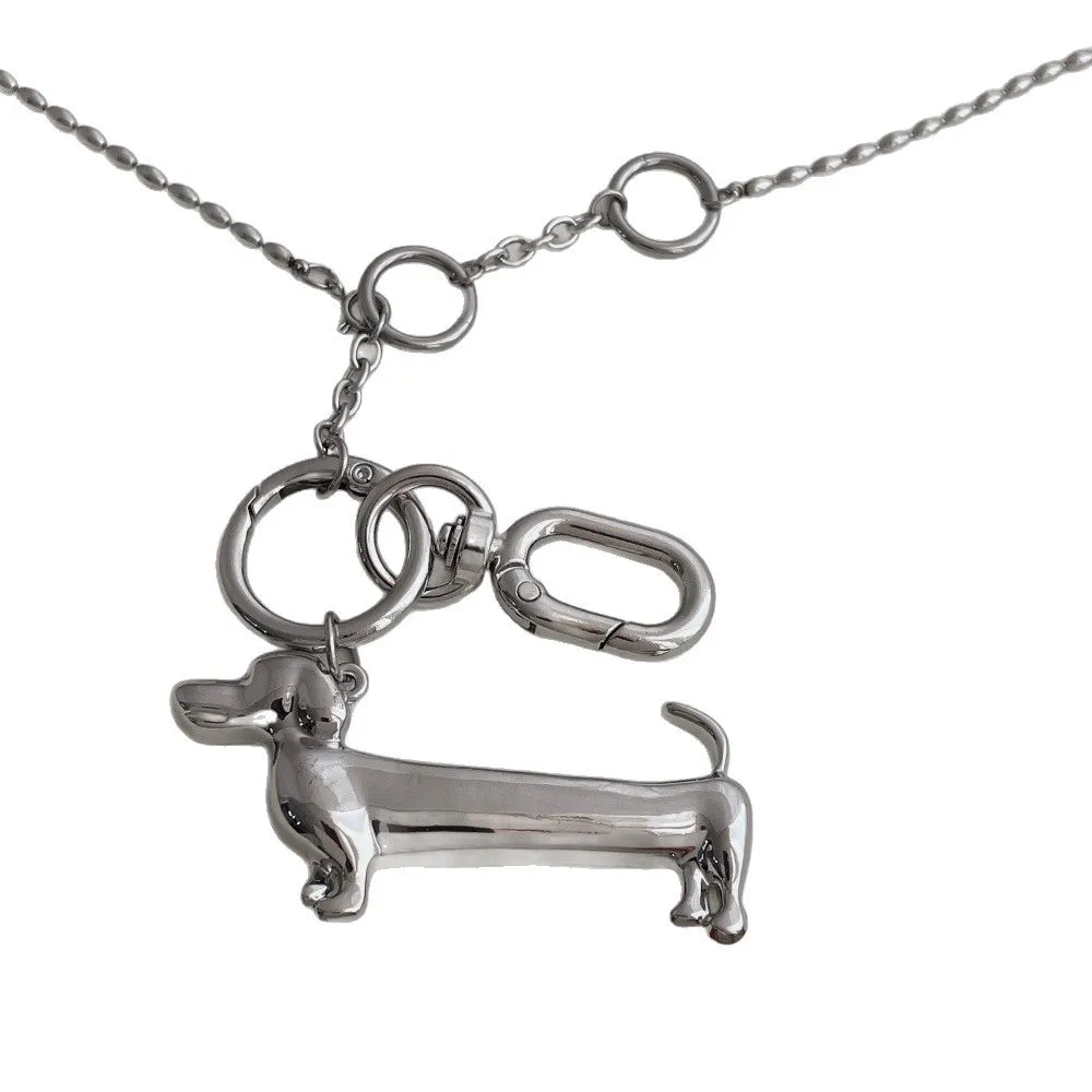 Minar Unique Design Smooth Surface Dachshund Cartoon Dog Pendant Necklaces for Women Silver Plated Long Beads Sweater Chain