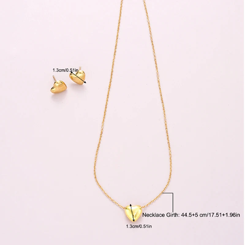 Boho Chic Gold Color Heart Jewelry Set Fashion Love Pendant Necklace Stud Earring Sets for Women Boho Daily Wear Jewelry Gifts
