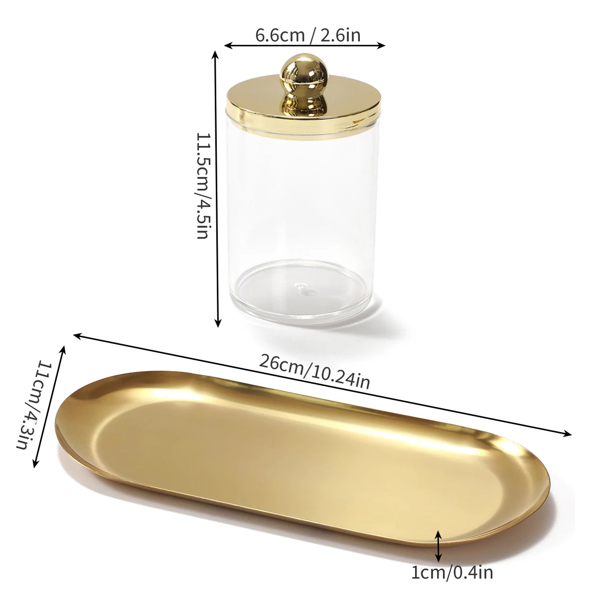 2/3 Pack Qtip Holder Bathroom Set with Golden Tray Organizer Acrylic Plastic Apothecary Jars Qtip Dispenser Canister with Lid