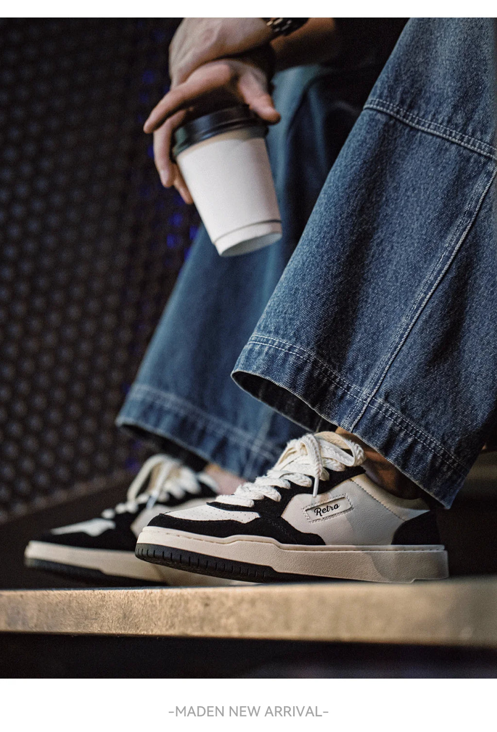Maden New Casual Low-Top Black and White Spliced Sneakers Men's Versatile Sports Shoes for Autumn Lace-up Skateboarding Shoes