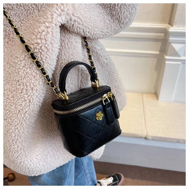 Small Shoulder Bucket Bag For Women Classic Mini Clutches Female Small Square Box Crossbody Metal Chain Handbag