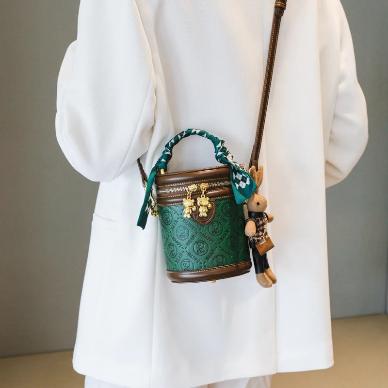 cute bear design crossbody bags for women,mellifluous women's handbag,knurling cylindrical shoulder purse,Girl handbag purse