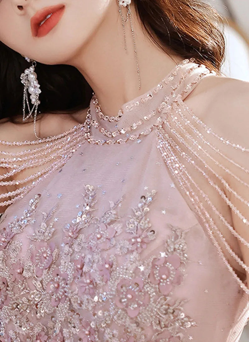 Luxury High Quality Pink Evening Dress 2025  For Prom Summer Autumn Temperament Socialite Senior Party Dress For Women