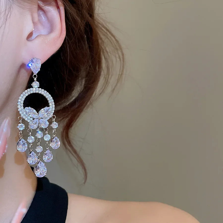 Inlaid Rhinestone Zircon Round Butterfly Jewelry Sets for Women 2025 Fashion Light Luxury High-end Wedding Earring Necklace Set