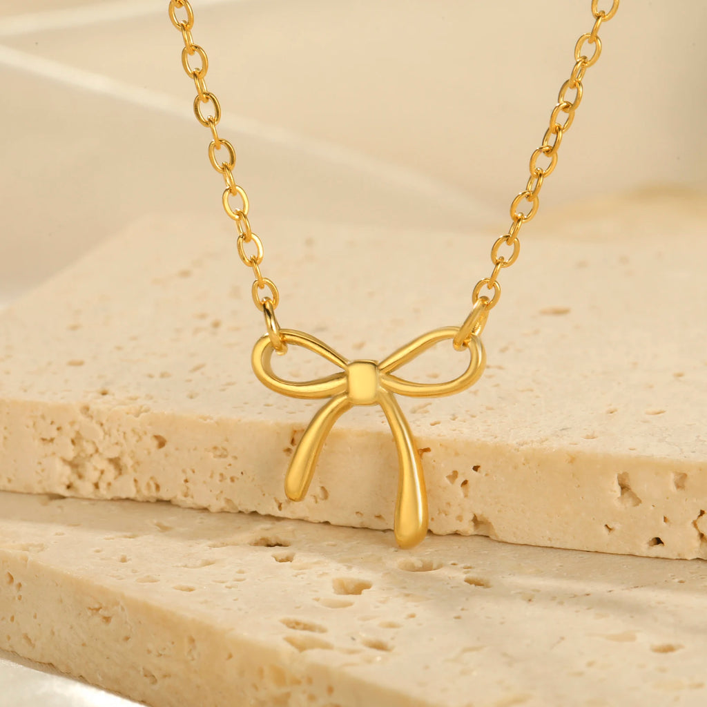 Bow pendant women's necklace stainless steel sweet romantic women's pendant necklace couple birthday anniversary jewelry gift