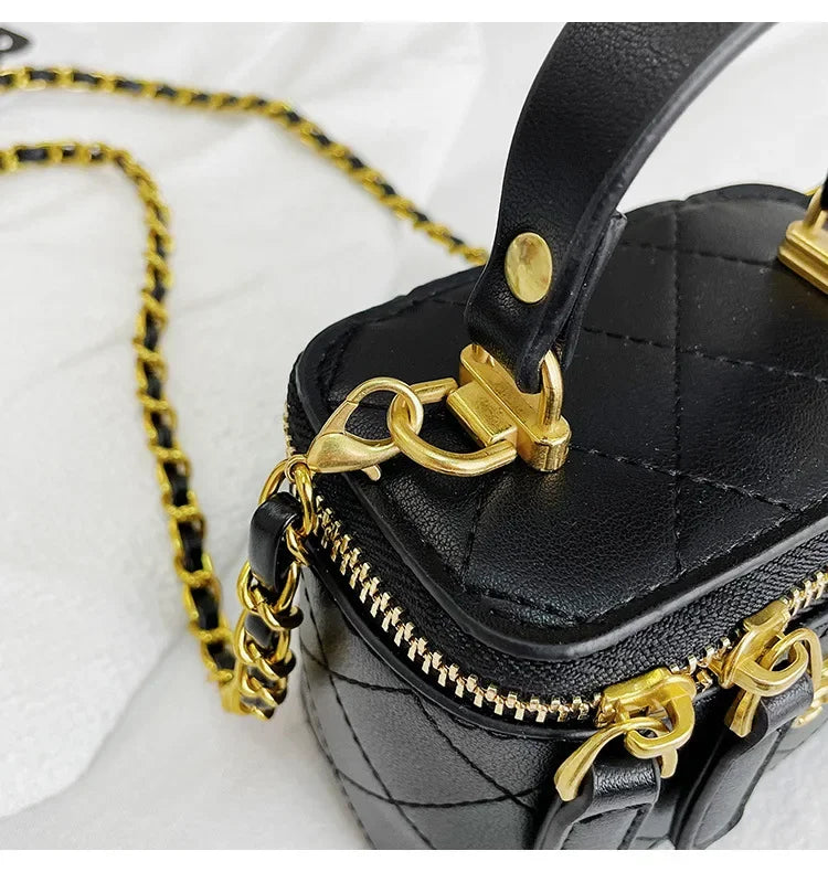 Small Shoulder Bucket Bag For Women Classic Mini Clutches Female Small Square Box Crossbody Metal Chain Handbag