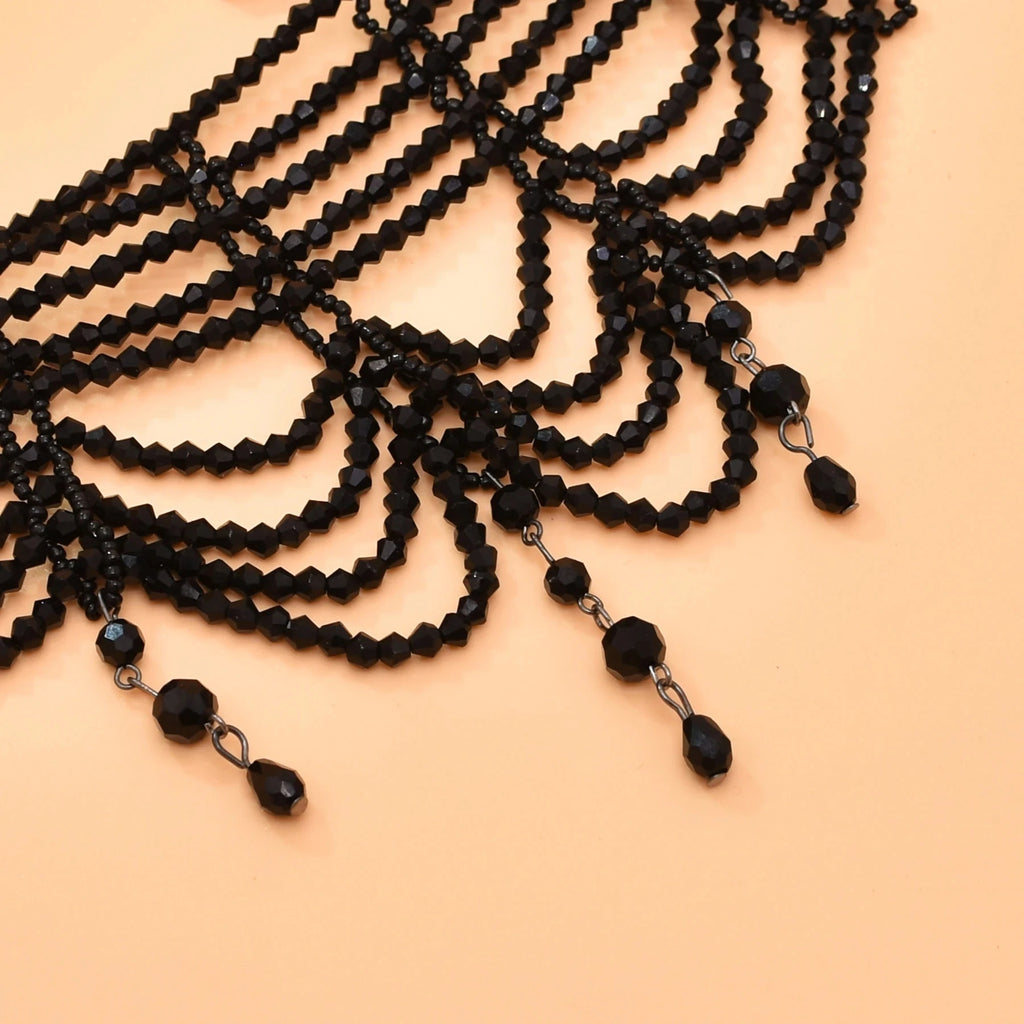 Fashion Black White Crystal Beads Necklace for Women Handmade Bohemian Drop Beaded  Choker Necklaces Ladies' Charm Jewelry