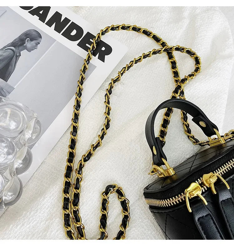 Small Shoulder Bucket Bag For Women Classic Mini Clutches Female Small Square Box Crossbody Metal Chain Handbag