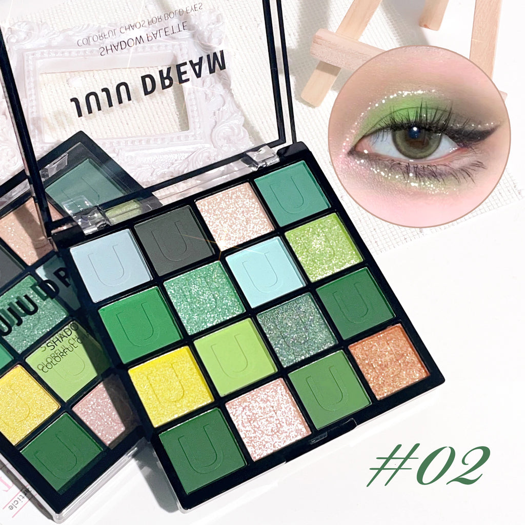 16 grid red eyeshadow tray Purple, glitter pearl matte eyeshadow, Shimmer makeup lasting women, Korean eye cosmetics