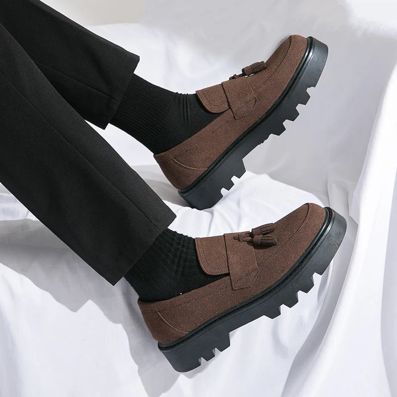 Reverse Suede Thick Sole Men Oxford Shoes Comfortable Formal Tassels Loafers Business Dress Shoes Casual Men Shoes Mens Footwear