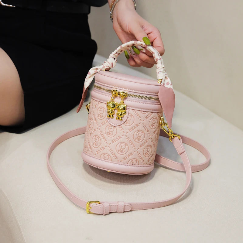cute bear design crossbody bags for women,mellifluous women's handbag,knurling cylindrical shoulder purse,Girl handbag purse