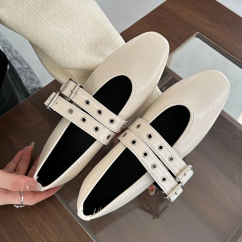 Female Buckle Strap Footwear Ballet Flats Fashion Women Dance Shoes Spring Round Toe Ladies Flats With Lolita Shoes