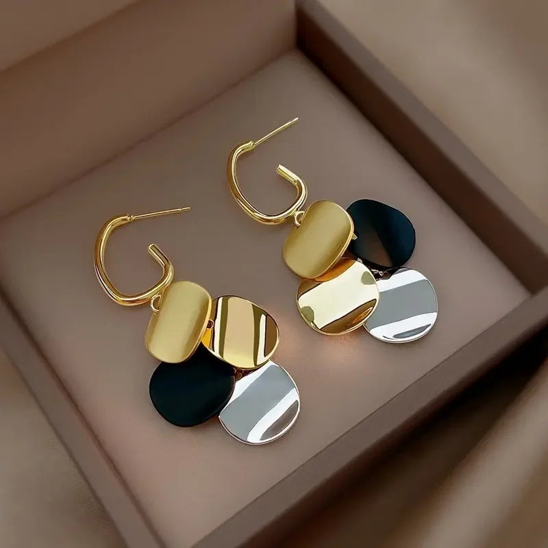 Vintage Geometry Irregular Eardrop Personality Asymmetry Dripping Oil Earrings for Women Fashion Daily Commuting Jewelry Gifts