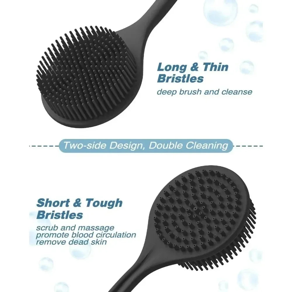 Soft Back Scrubber Brush Silicone Skin Massager Bath Shower Scrubbing Brush with Handle Body Wash Exfoliating Scrub Bath Supplie