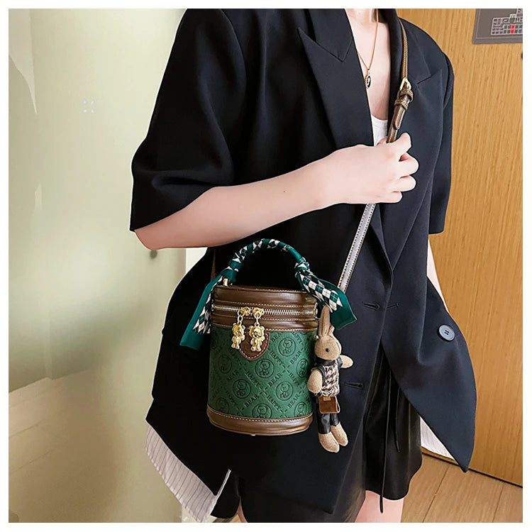 cute bear design crossbody bags for women,mellifluous women's handbag,knurling cylindrical shoulder purse,Girl handbag purse