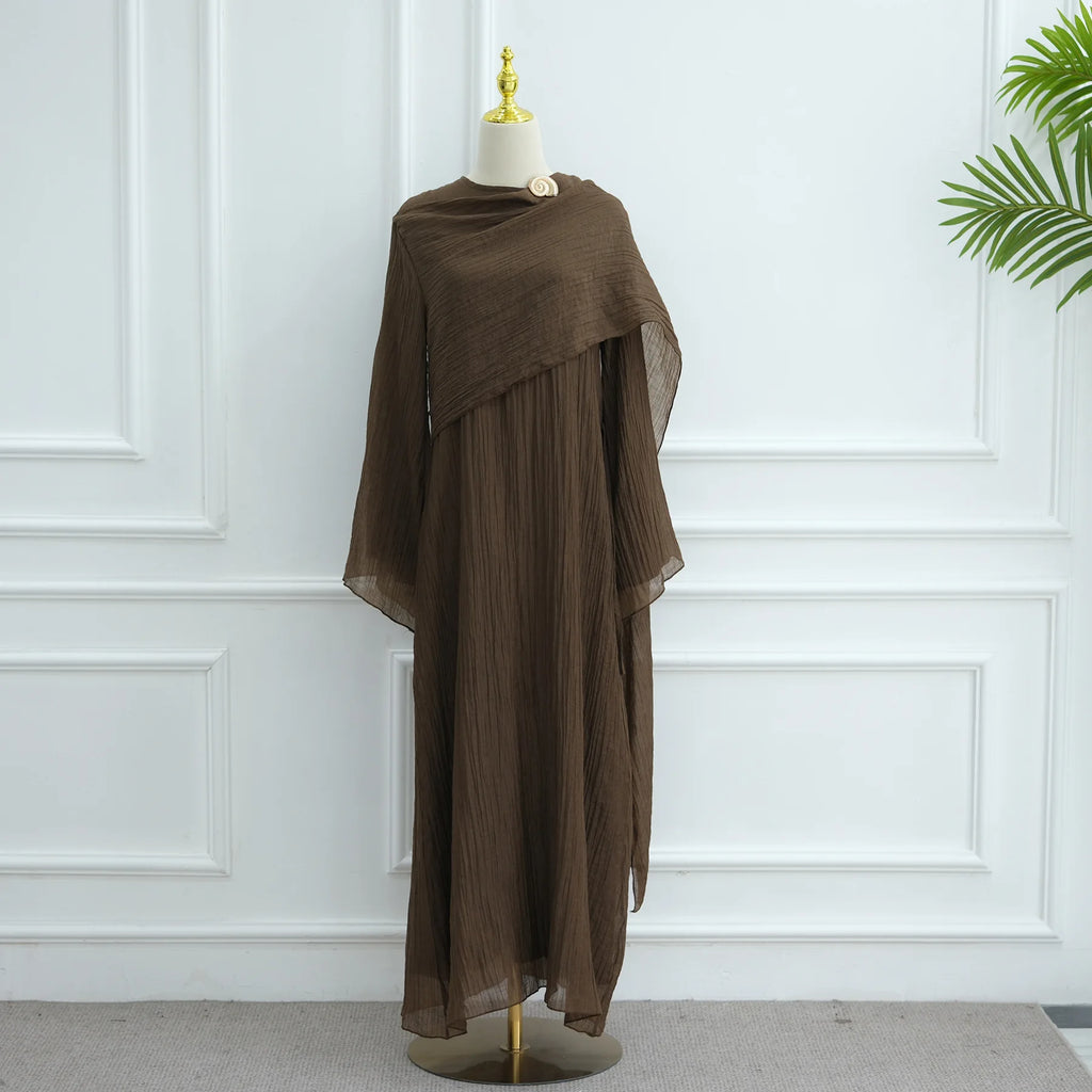 Two Piece Middle East Muslim Cardigan Set for Women Ramadan Eid Dubai Modest Abaya Dress Elegant Islam Solid Turkey Robe Outfit