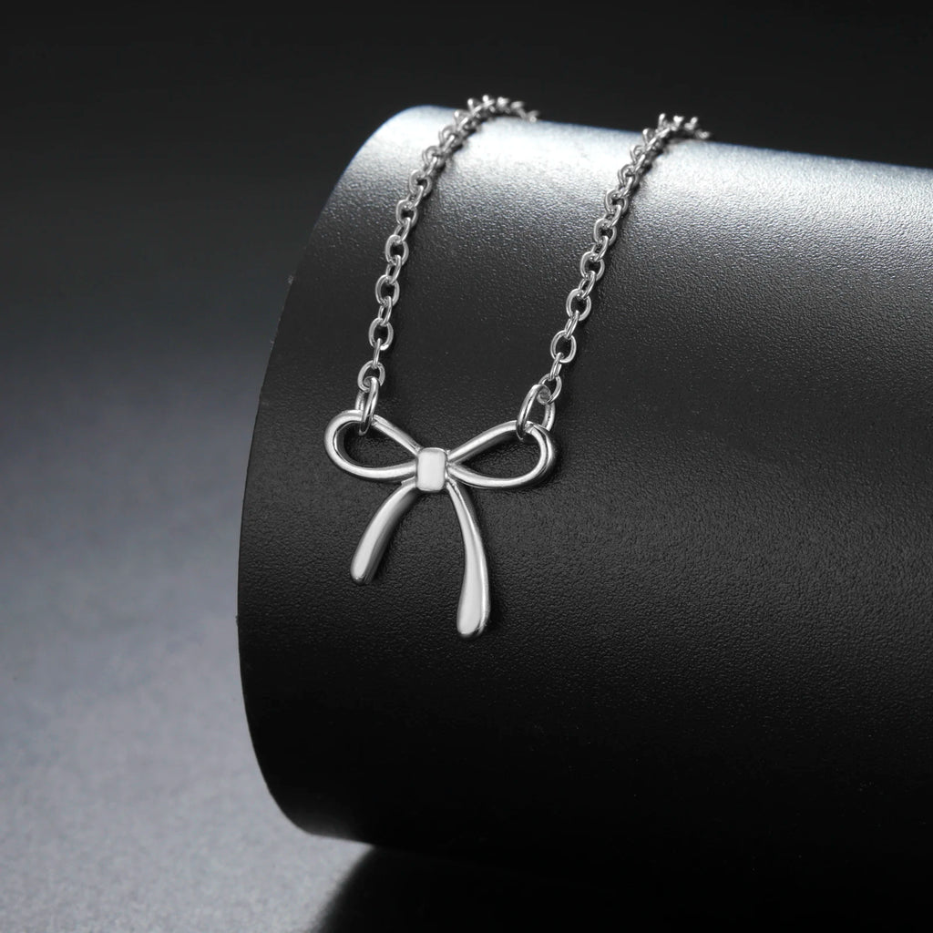 Bow pendant women's necklace stainless steel sweet romantic women's pendant necklace couple birthday anniversary jewelry gift