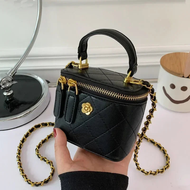 Small Shoulder Bucket Bag For Women Classic Mini Clutches Female Small Square Box Crossbody Metal Chain Handbag
