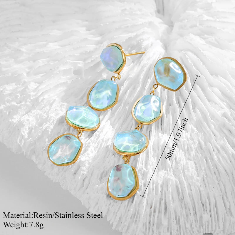 PAPERPLUS | Mint Green Dangle Earrings Stainless Steel Women Summer Charm Jewelry Resin Fashion Wholesale