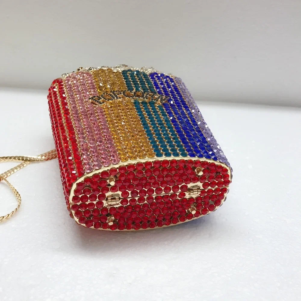 Elegant Crystal Popcorn Clutch Bags for Women Party Purse Red Evening Bags Wedding Bridal Day Clutches