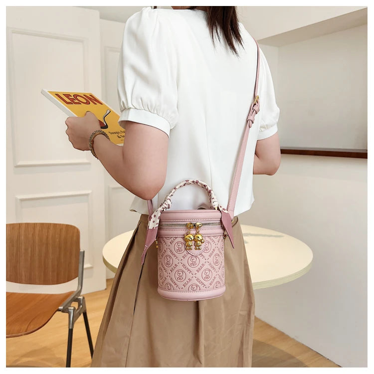 cute bear design crossbody bags for women,mellifluous women's handbag,knurling cylindrical shoulder purse,Girl handbag purse
