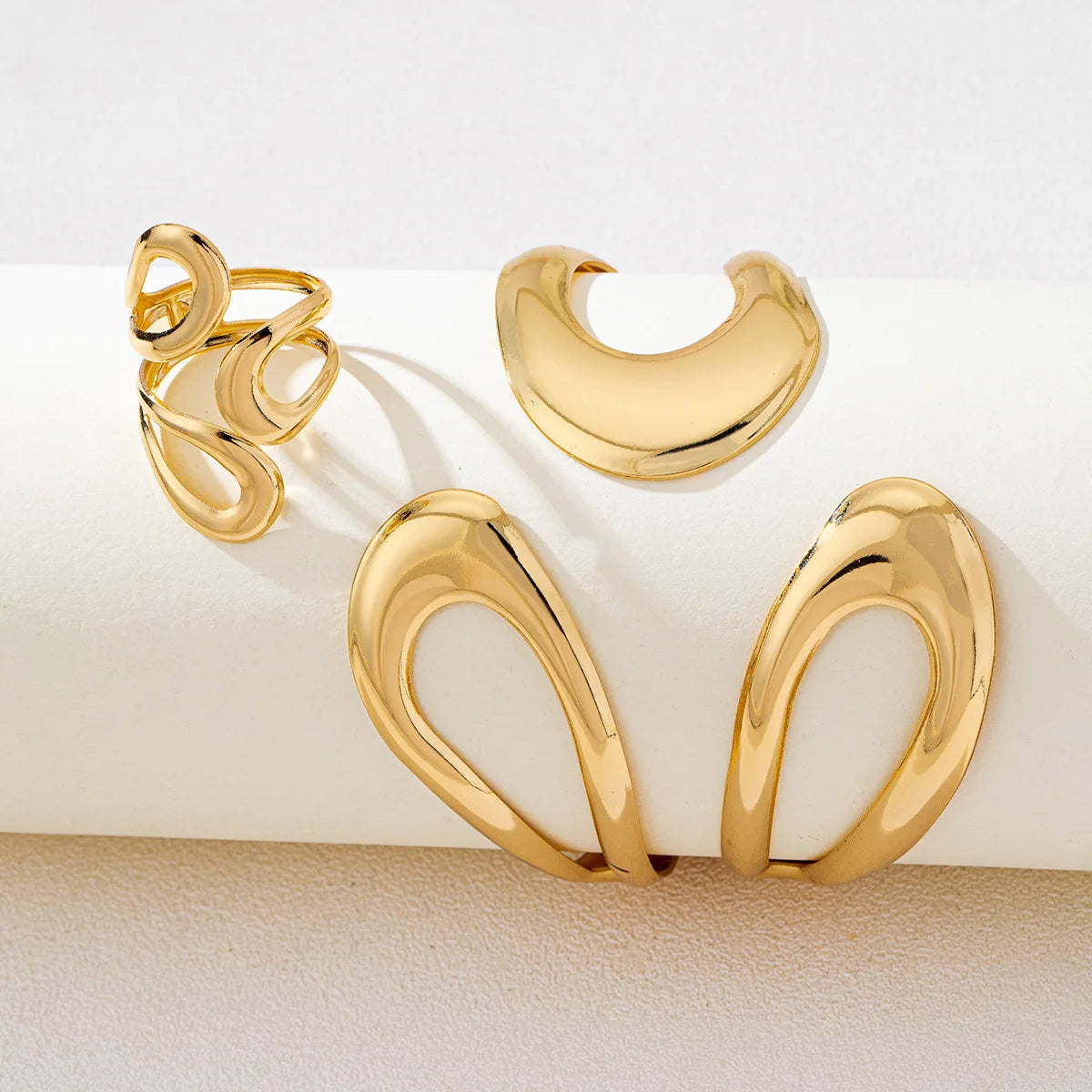 2 PCS/Set Vintage Geometric Irregular Metal Jewelry Bracelet Ring Sets for Women Girls Creative Design Sense Sets Jewelry