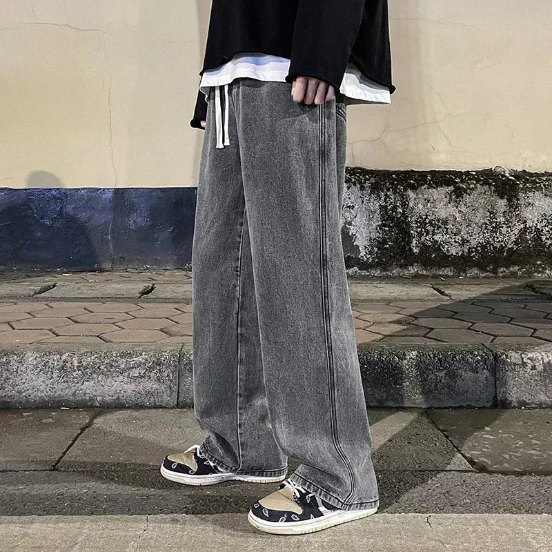 2025 Men's Jeans Korean Version Student Casual Pants High Street Straight Loose Wide Leg Jeans Black Grey Blue Baggy Jeans