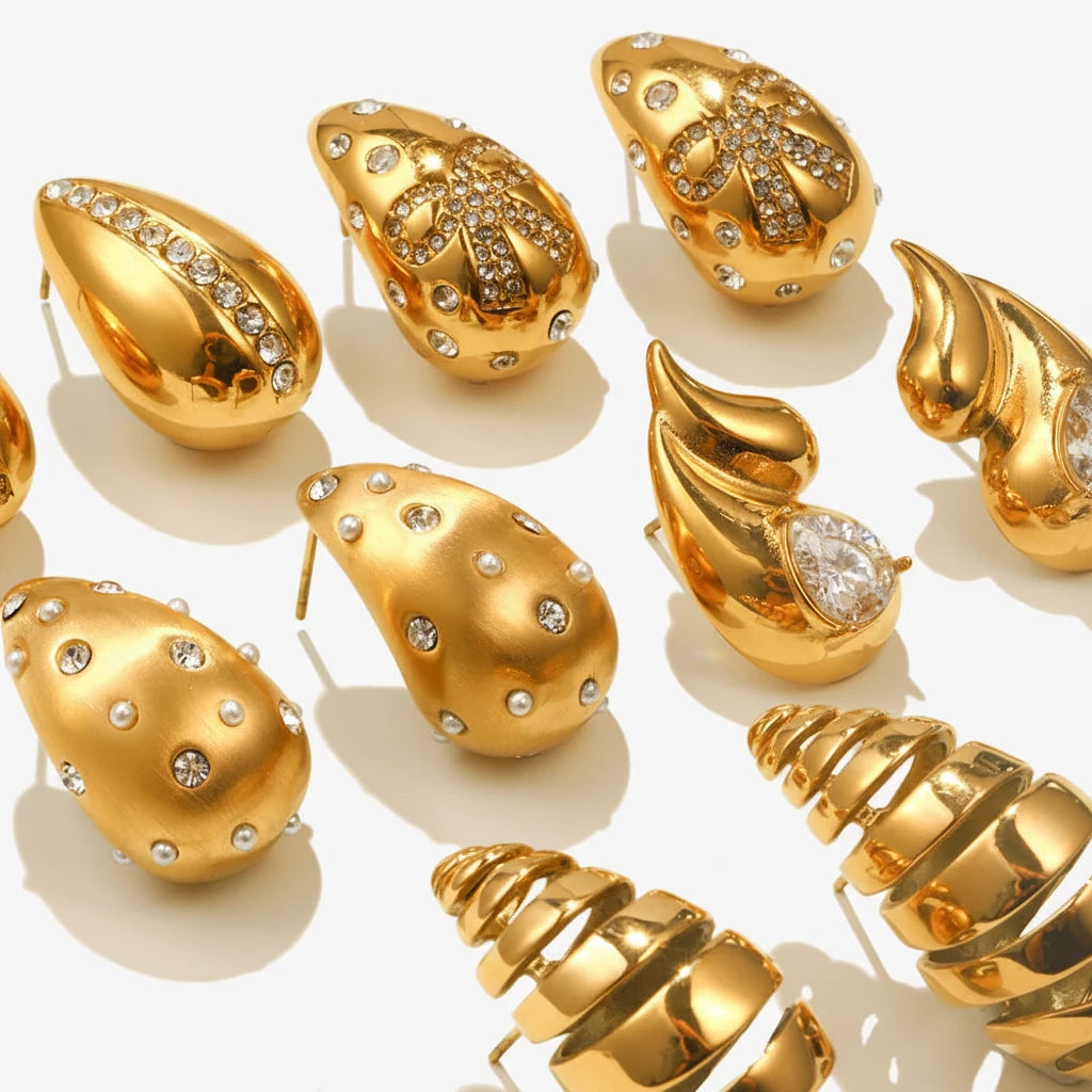 E.B.belle Water Droplet Series Earrings Stainless Steel 18K Gold Plated Women Statement Jewelry Accessories
