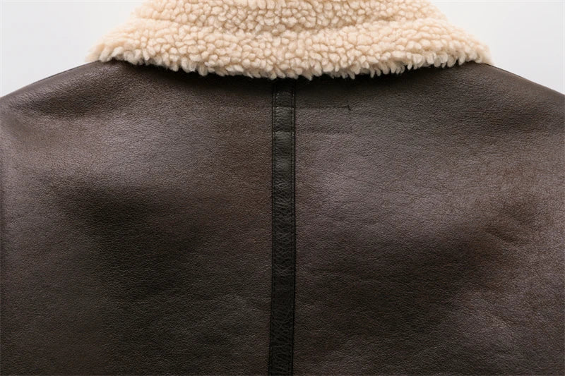RARF 2024 New Woman's Fashion Thick Warm Faux Shearling Jacket Coat Vintage Long Sleeve Belt Hem Female Outerw