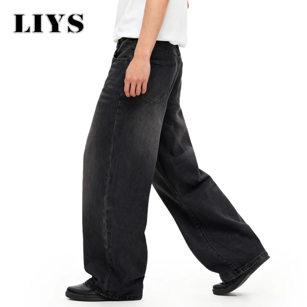 Four Season Men's Jeans Korean Version Student Casual Pant American Retro Gray Black Loose Wide Leg Jean Baggy Men's Denim Pants