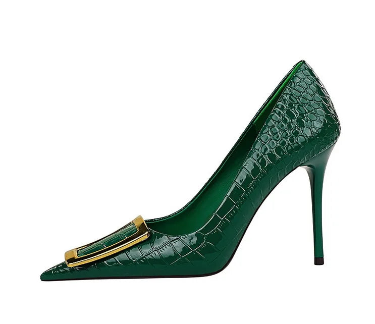 BIGTREE Shoes Women 10 Cm Metal Buckle Ladies Pumps Luxury Women's Banquet Shoes Stilettos High Heels Women Sexy Party Shoes