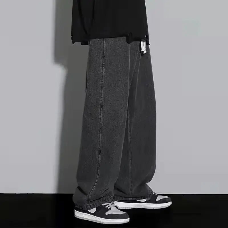 2025 Men's Jeans Korean Version Student Casual Pants High Street Straight Loose Wide Leg Jeans Black Grey Blue Baggy Jeans