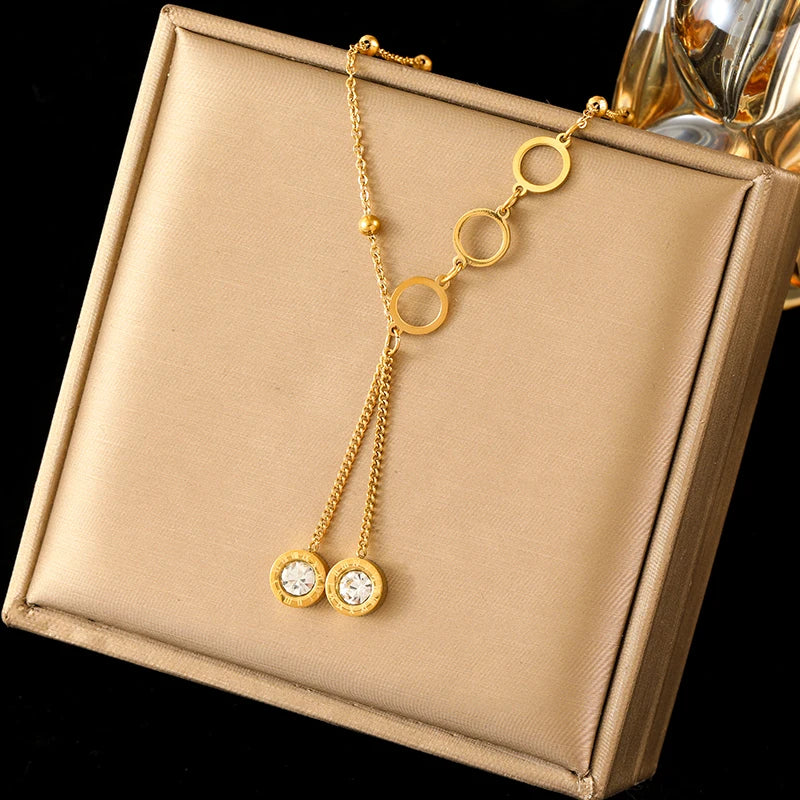 EILIECK 316L Stainless Steel Gold Color Shell Starfish Zircon Pendant Necklace For Women Fashion New Gift Neck Chain Jewelry