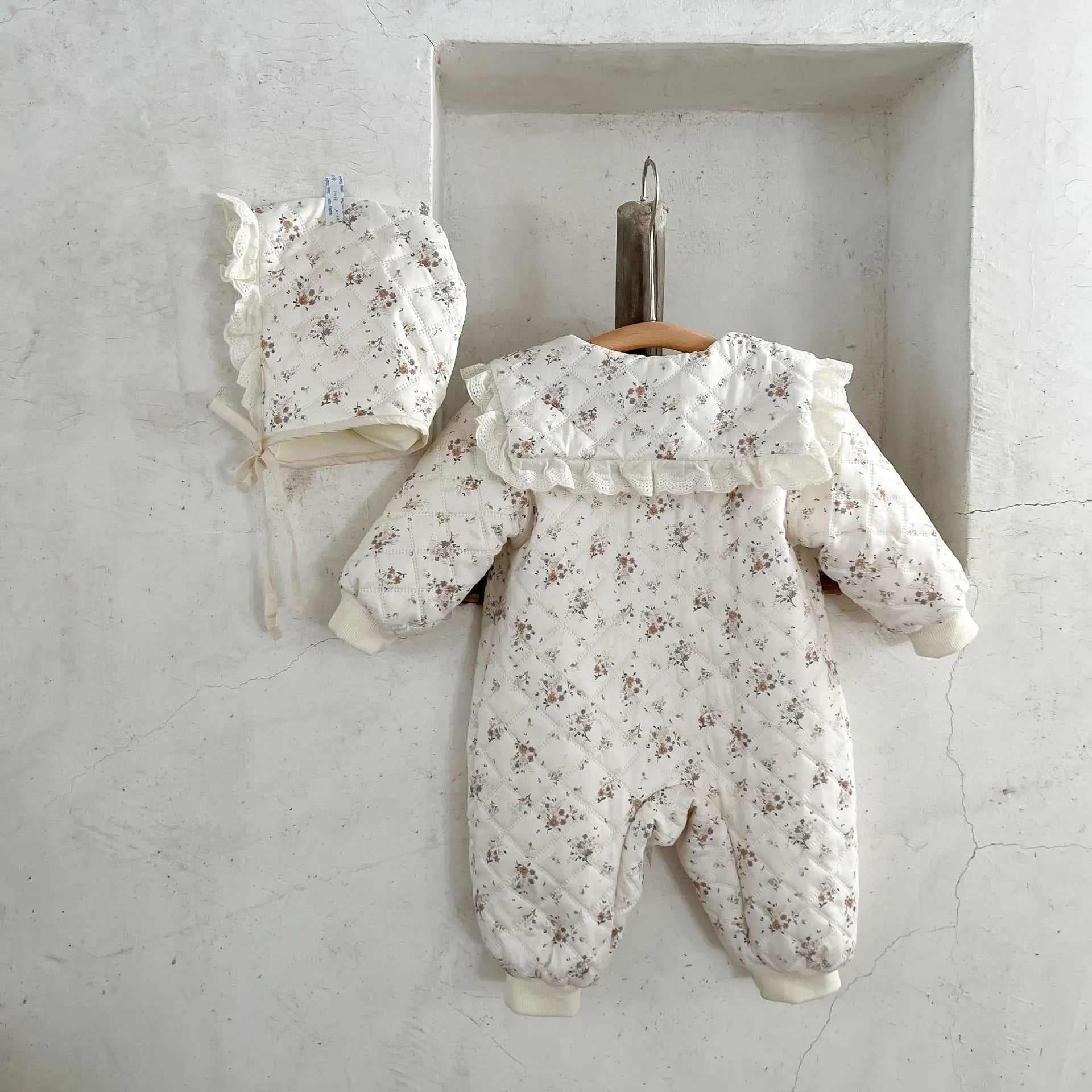 2psc Winter Newborn Infant Baby Girls Flower Romper + Hat Lapel Thickening Rompers Kids Onepiece Fashion Baby Clothing
