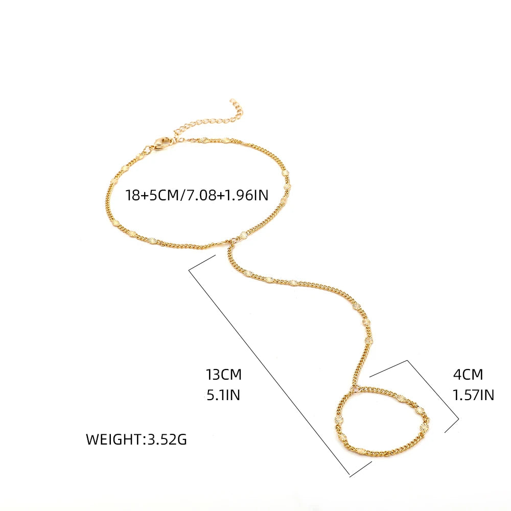 Simple Heart Pendant Chain Bracelet Link Connected Gold plated Wide Finger Ring Bracelets for Women Link Hand Harness Jewelry