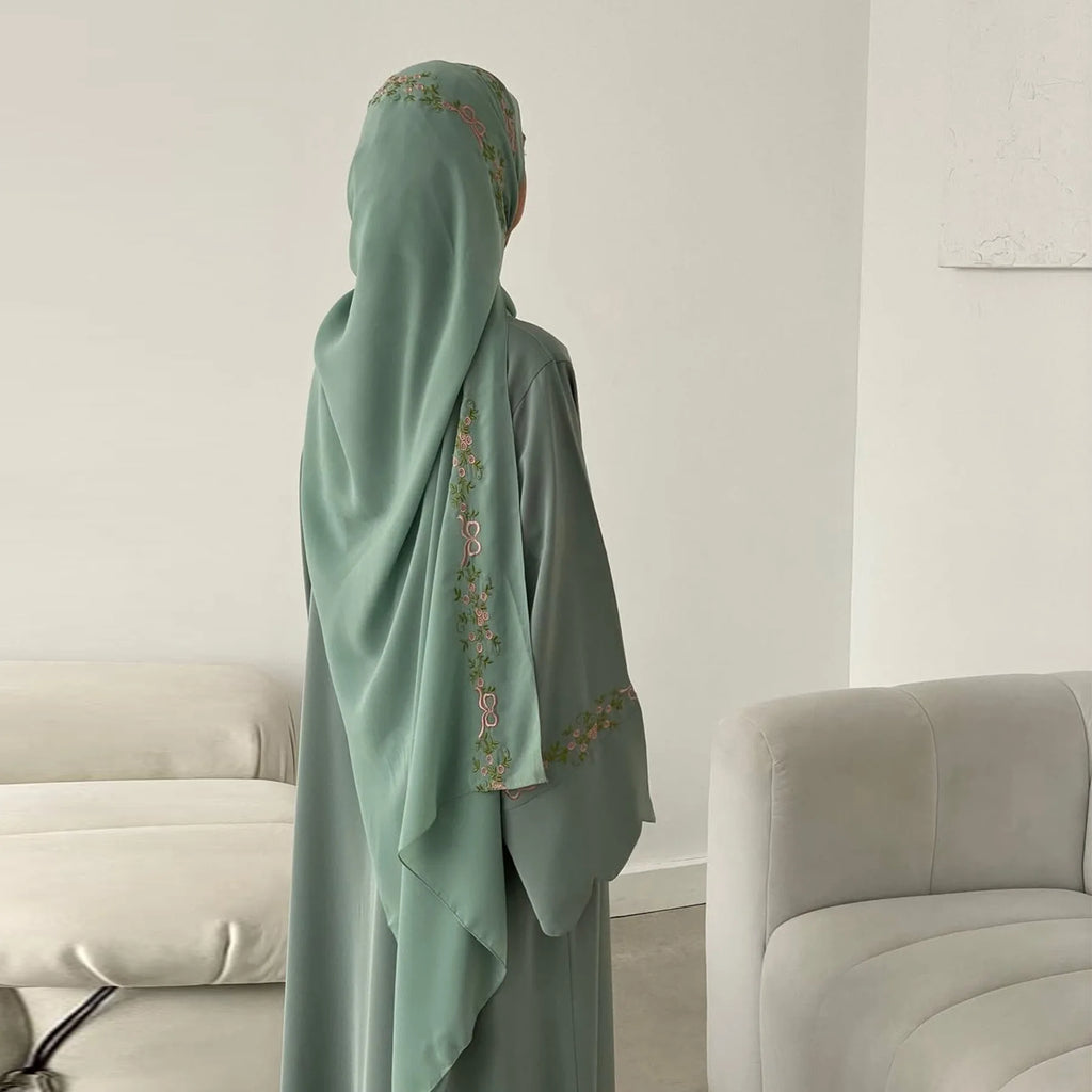 Embroidery Open Abaya and Hijab 2 Piece Set Muslim Dress Abayas for Women Dubai Luxury Islamic Clothing Kaftan Robe Ramadan Eid