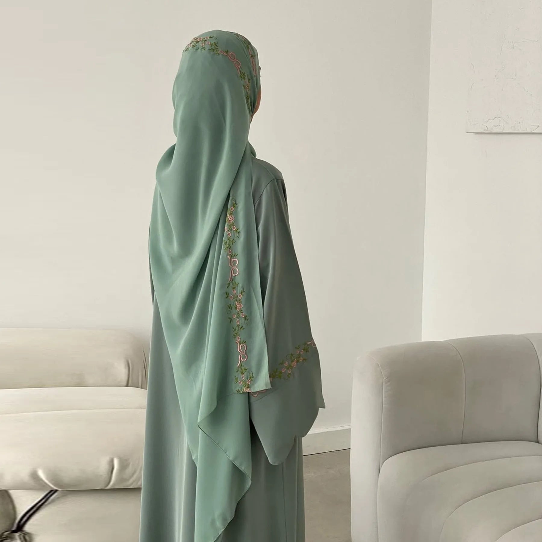 Embroidery Open Abaya and Hijab 2 Piece Set Muslim Dress Abayas for Women Dubai Luxury Islamic Clothing Kaftan Robe Ramadan Eid