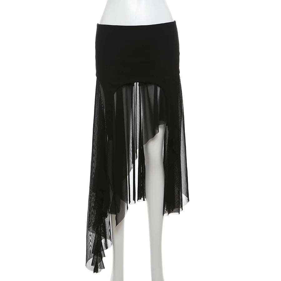 Nibber 2024 Summer Solid Color Simple All-match Casual Sexy Fimbriate High Street Trendy Cool Women's Laminated Ruffled Skirt