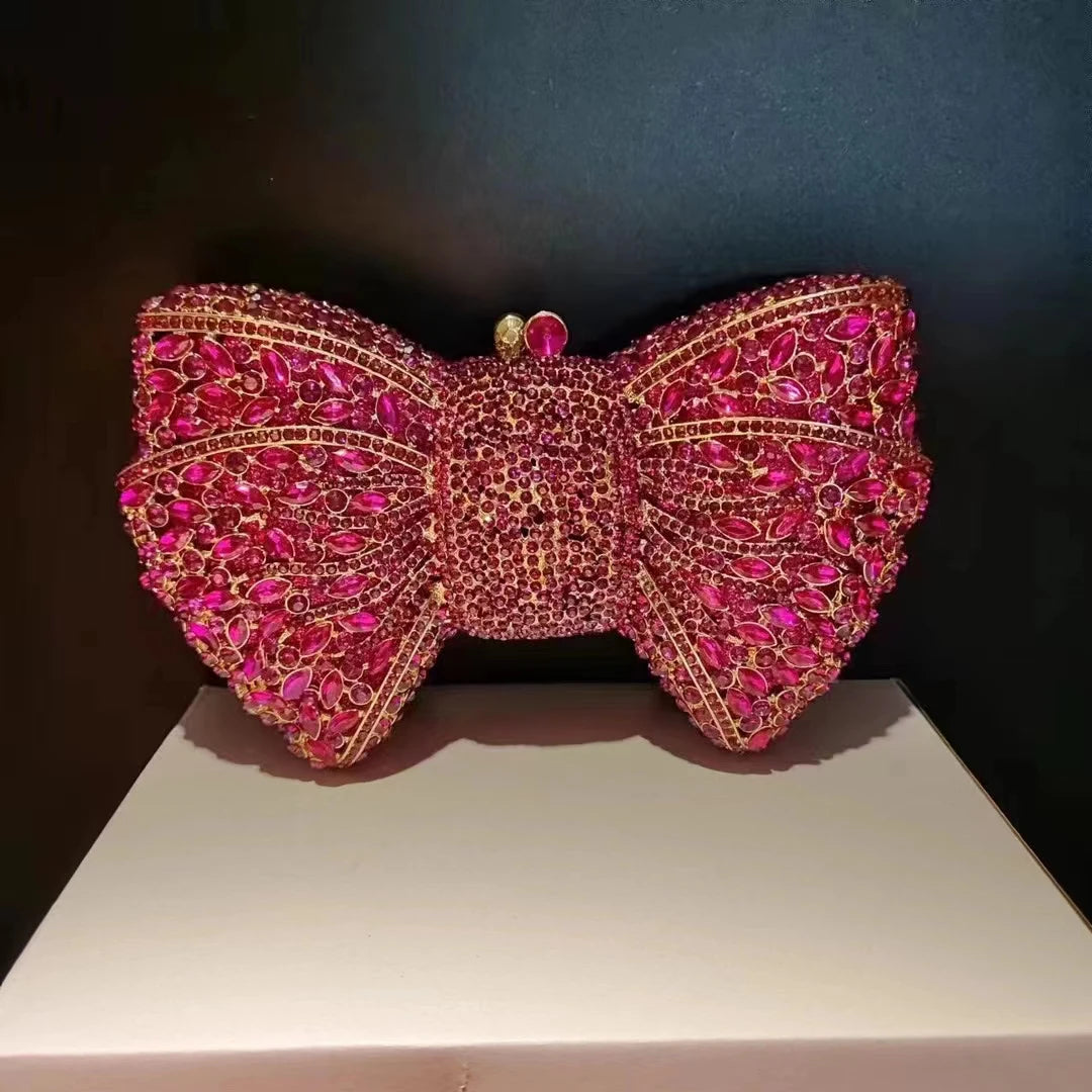 Newest Rhinestone Green/Black Clutch Purse Bow Luxury Diamond Women Red Evening Clutches Bags Wedding Bridal Bag Stones Handbags