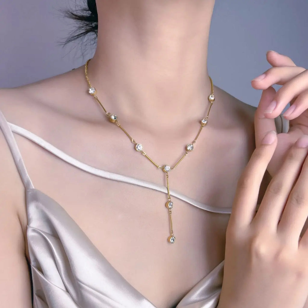 EILIECK 316L Stainless Steel Gold Color Shell Starfish Zircon Pendant Necklace For Women Fashion New Gift Neck Chain Jewelry
