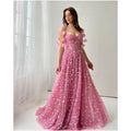 Cathy Customized Pink Spaghetti Strap Prom Dress Sleeveless A-line Evening Gown Floor-Length Appliques Lace Off-Shoulder