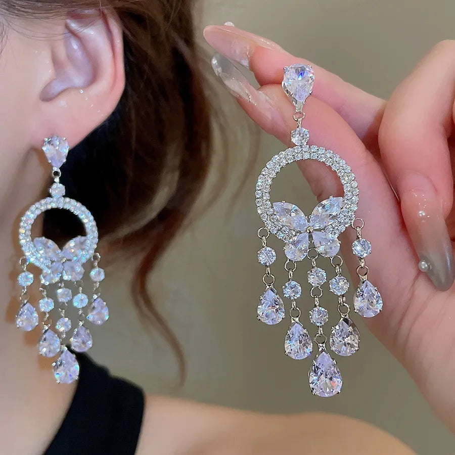 Inlaid Rhinestone Zircon Round Butterfly Jewelry Sets for Women 2025 Fashion Light Luxury High-end Wedding Earring Necklace Set