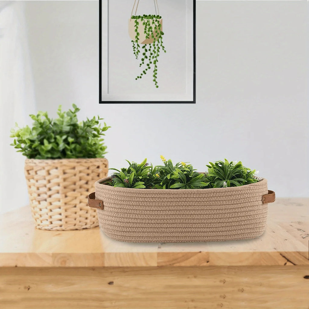 Oval Woven Bathroom Storage Basket, Multifunctional Desktop Organizer, Toilet Paper Holder, Toy Storage Basket