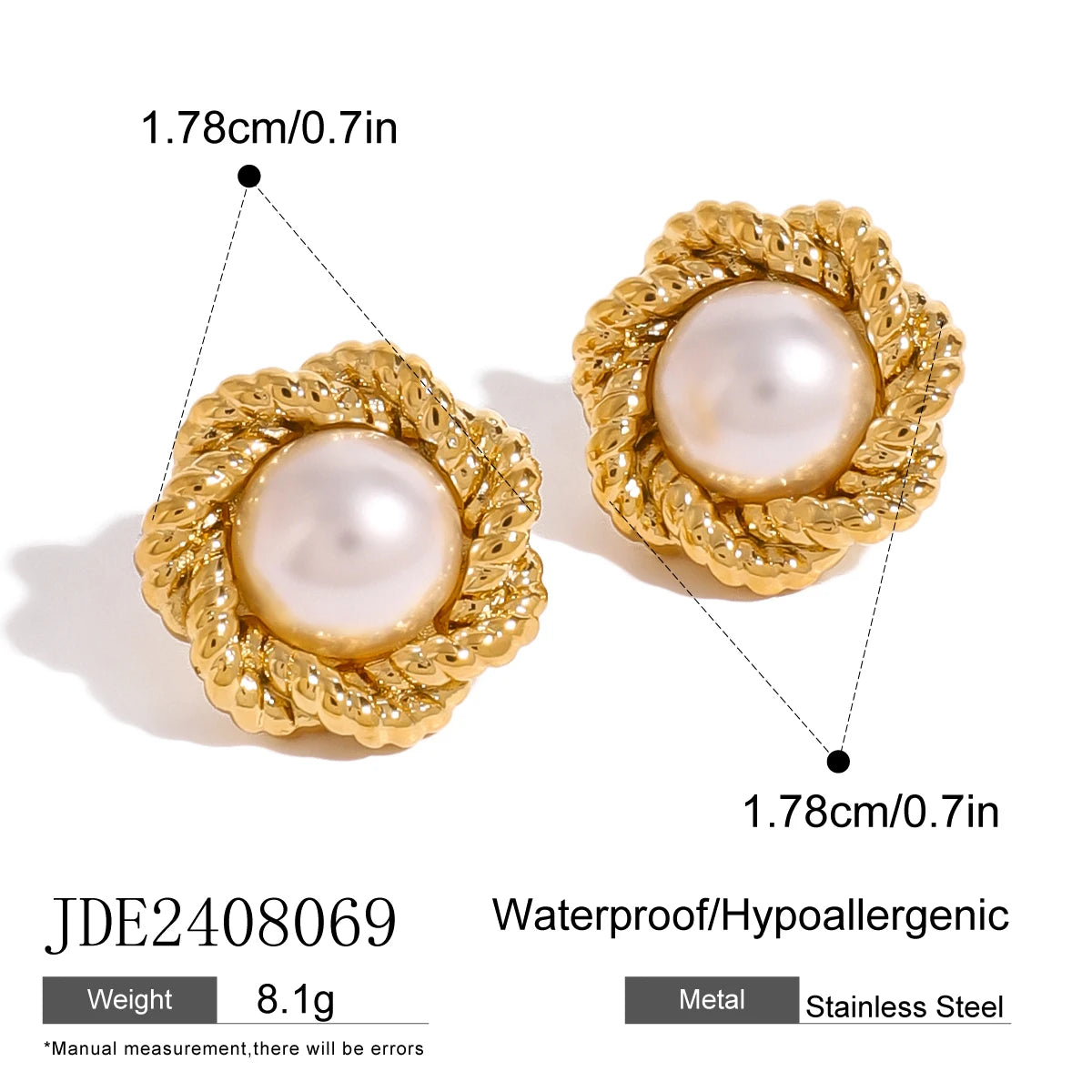 Uworld Exquisite Elegant Irregular Resin Pearls Ear Studs 18K PVD Stainless Steel Gold Color Fine Textured Smooth Earrings For W