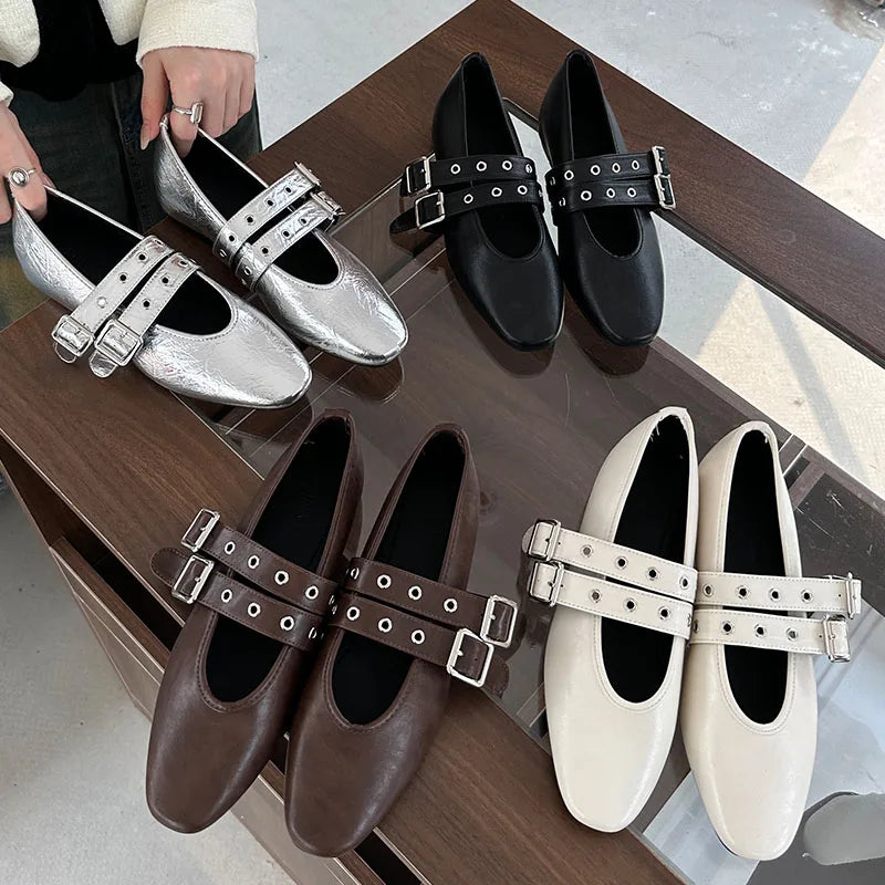 Female Buckle Strap Footwear Ballet Flats Fashion Women Dance Shoes Spring Round Toe Ladies Flats With Lolita Shoes