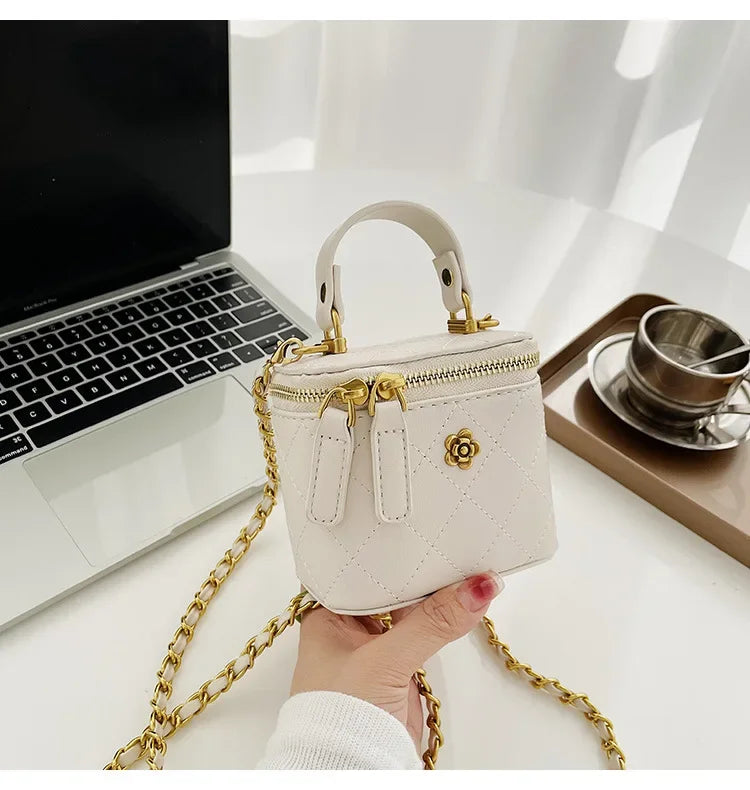 Small Shoulder Bucket Bag For Women Classic Mini Clutches Female Small Square Box Crossbody Metal Chain Handbag