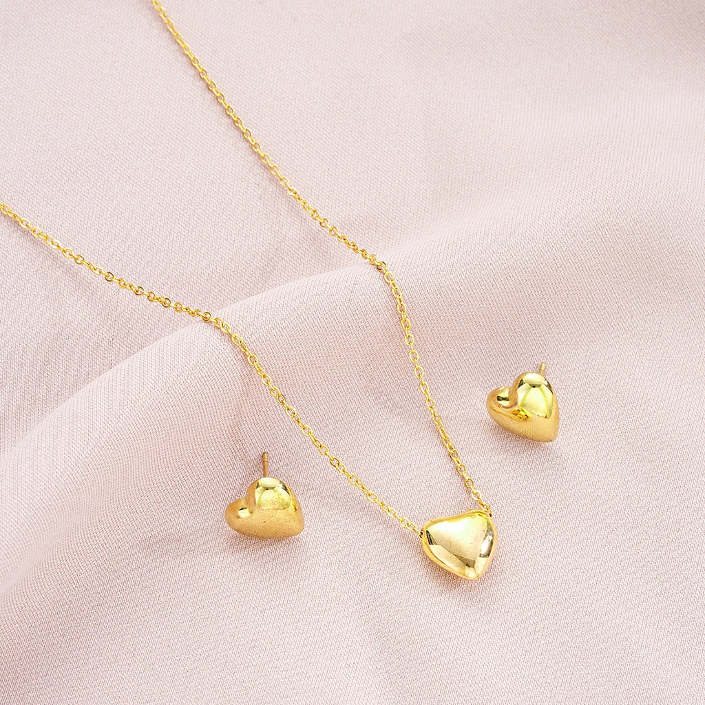 Boho Chic Gold Color Heart Jewelry Set Fashion Love Pendant Necklace Stud Earring Sets for Women Boho Daily Wear Jewelry Gifts
